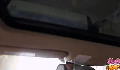 Amazing black babe Noemie Bilas gives a blowjob in a car