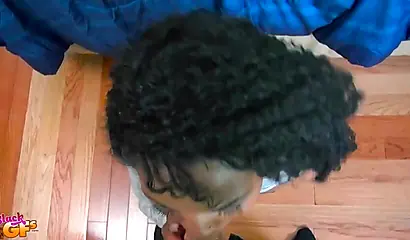 Black babe Charlie Rae gets fingered before she sucks him off