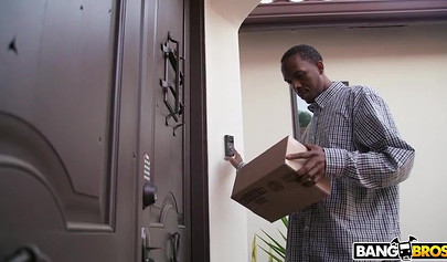 Victoria June in white stockings gobbles on a big black cock