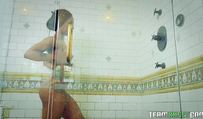 Desirable black babe Sarah Banks gobbles on his raging boner