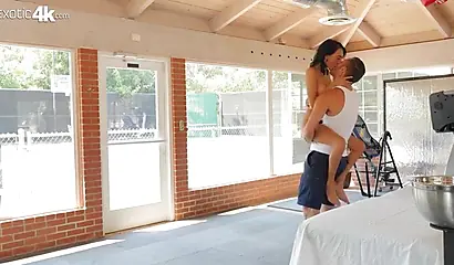 Horny Janice Griffith teases outdoors before shagging in hardcore fashion indoors