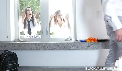 Sexy Chanel Heart sucks on a white pecker while her friends watch