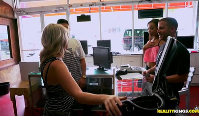 Nicole Bexley and Adrian Maya take care of a raging boner