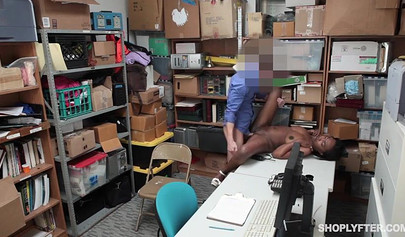 Shoplifter gets bent over and fucked by the security guy
