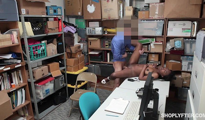 Shoplifter gets bent over and fucked by the security guy