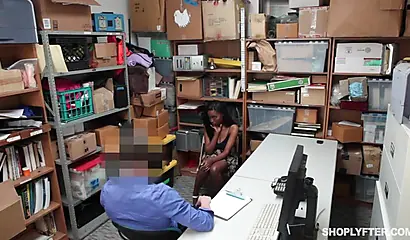 Hot black babe gets to suck the officer's cock in the mall