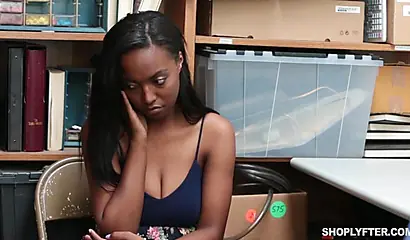 Hot black babe gets to suck the officer's cock in the mall