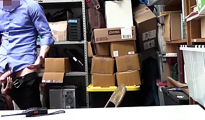 Hot black babe gets to suck the officer's cock in the mall