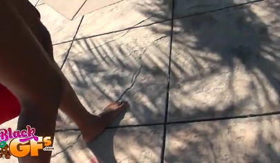 Horny black teen gets fingered and fucked at the beach