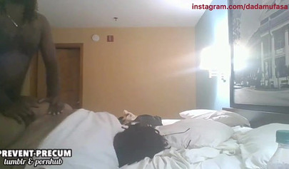 Amateur black couple records their fucking session in the hotel room