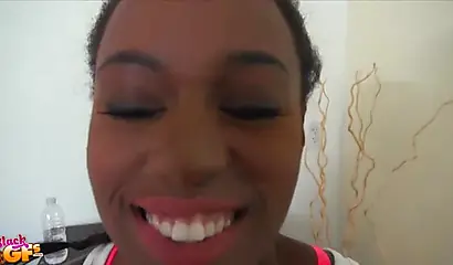 Beautiful Simone Styles gets down on her knees to blow his dick