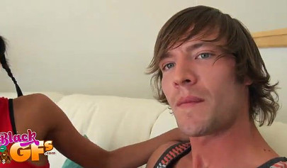 Black teen gives a great blowjob and gets rammed in doggy POV