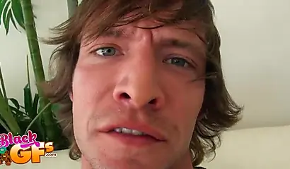 Black teen gives a great blowjob and gets rammed in doggy POV