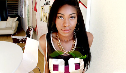 Gorgeous black babe Nadia Jay pleasures a massive meat pole