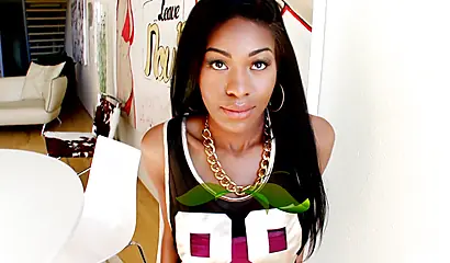 Gorgeous black babe Nadia Jay pleasures a massive meat pole