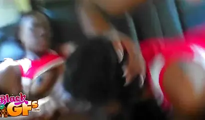 Beauties on the bus pleasure each other's tight love tunnels