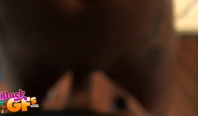 Black girlfriend with glasses gives a great blowjob before fucking