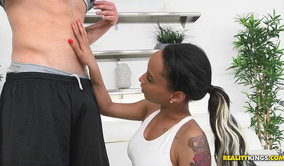 Latina teases with a kinky outfit in a couple of different positions