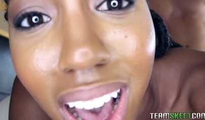 Pretty ebony chick gets a white boner deep inside of her