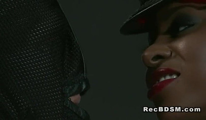 Ebony sucks off her slave before she dominates his cock