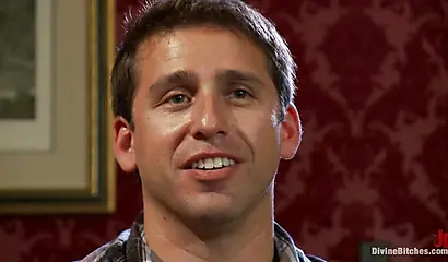 Gorgeous ebony has fun with two white cocks