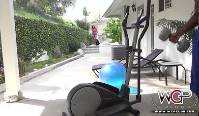 Big booty black girl shakes that ass for the camera and then takes a dick deep