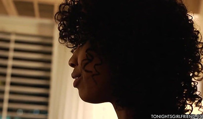 Ebony sweetie with curly hair Misty Stone does a good job of sucking and fucking