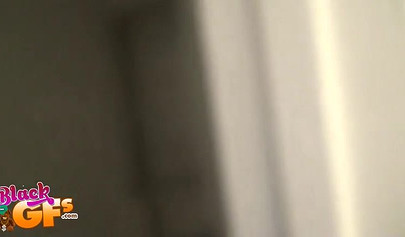 Ebony blondie with short hair sucks a big dick and gets her cunt nicely fucked