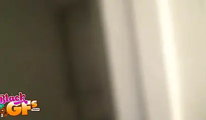 Ebony blondie with short hair sucks a big dick and gets her cunt nicely fucked