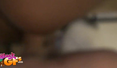 Pretty dark ebony chick sucks a fat white prick and gets a finger in her asshole