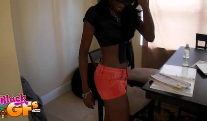 Pretty dark ebony chick sucks a fat white prick and gets a finger in her asshole