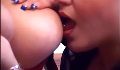 Interracial lesbian sex with three hot chubby girls sucking on each other's tits