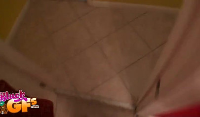 Ebony girl lets shares her boyfriends cock with her best friend in the bathroom