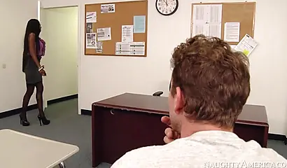 Ebony MILF teacher helps her student focus by giving him head and fucking him