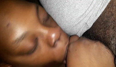 Ugly ebony MILF giving some great head late at night and loving the feeling