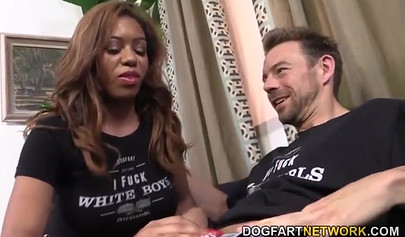 Ebony cutie Katt Garcia sucks a dick like a pro before getting fucked by it