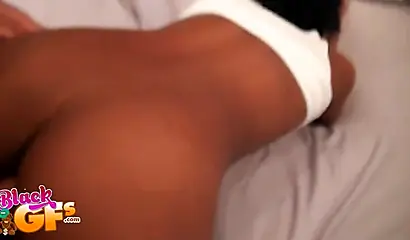 Hot ebony girlfriend loves taking it up her pussy and ass from behind in her bed
