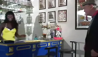 Black babe gets creamed all over her tits and she loves feeling it dripping down