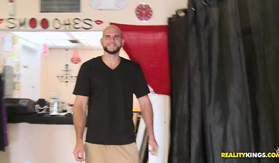 Black girl is surprised in changing room and decides to show her tits for money