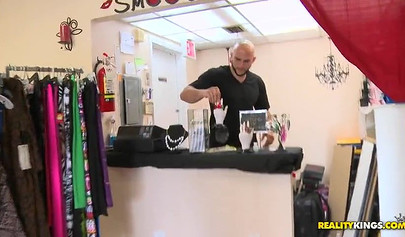 Black girl is surprised in changing room and decides to show her tits for money