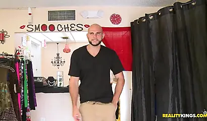 Black girl is surprised in changing room and decides to show her tits for money