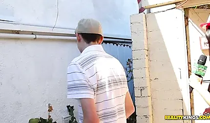 Black girl is surprised in changing room and decides to show her tits for money