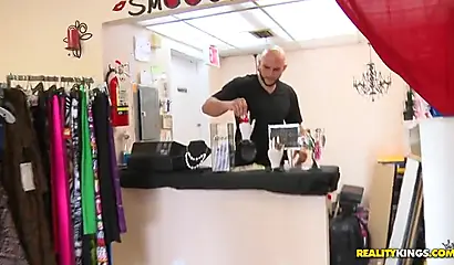 Black girl is surprised in changing room and decides to show her tits for money