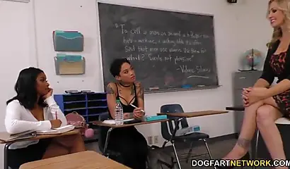 Teacher and two lesbian ebony students want to have some hot fun together in class