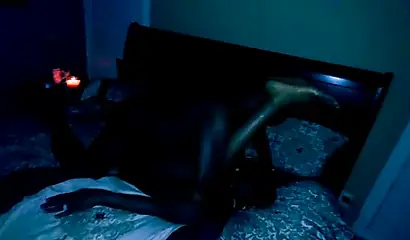 Cuckold husband watches his ebony wife in the dark as she has sex with another man
