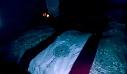Cuckold husband watches his ebony wife in the dark as she has sex with another man
