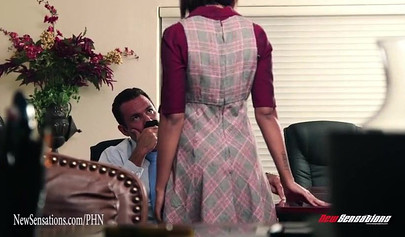 Black woman bends over and takes white boss dick inside of her tight wet cunt