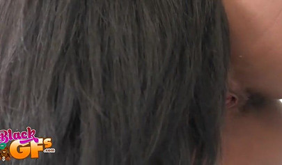 Ebony girl stands still in the shower and gets her entire body all licked up