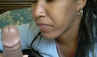 Black wife sucks on a black cock and gets the cum flowing outside of it as well