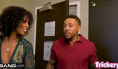 Thick ebony babe with a big fat butt bends over and takes a dick inside of her